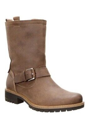 Ecco "Elaine" Brown Shearling-Lined Nubuck Leather Moto Boots